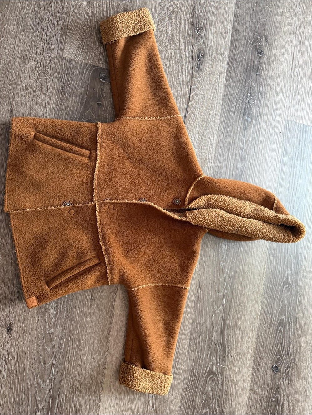 Zara Kids Hooded Sherpa-Trim Jacket in Camel Brown